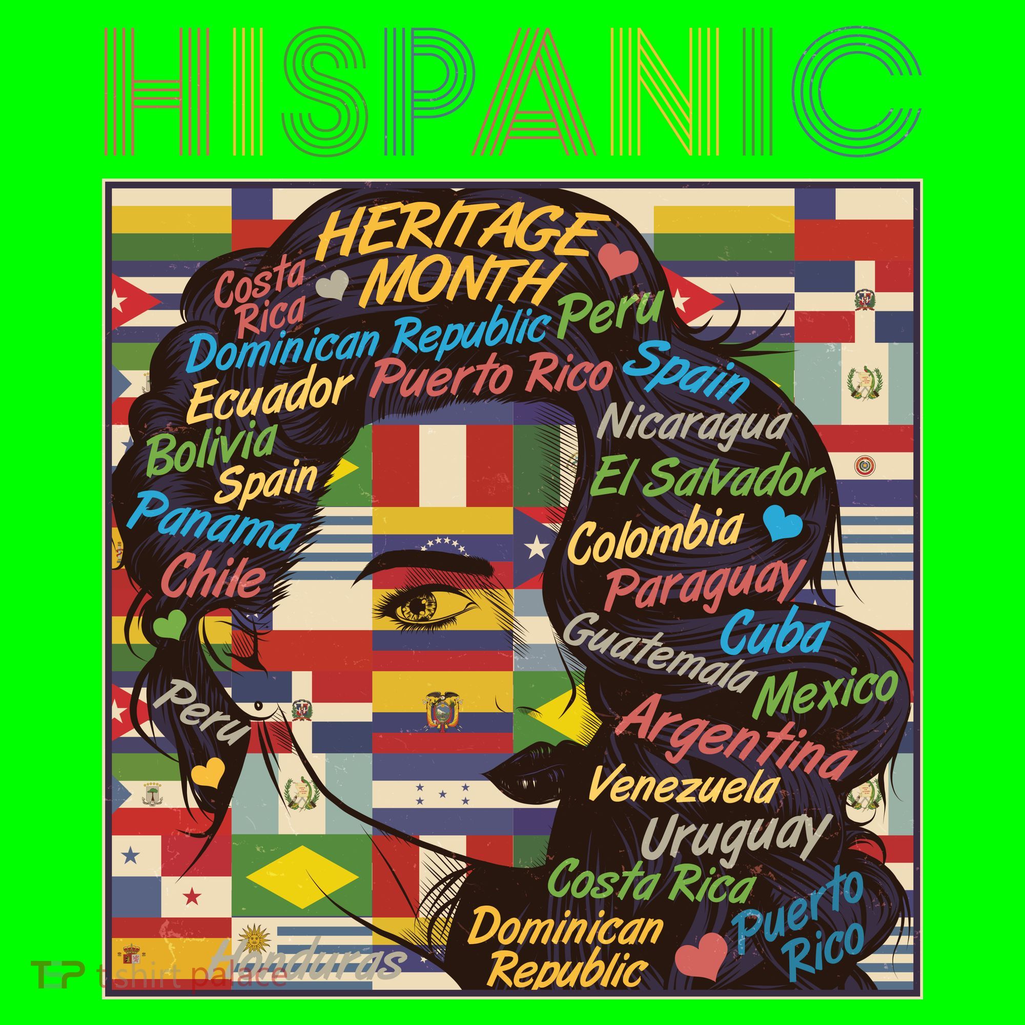 Vintage Hispanic Heritage Month Latina Woman Country Flags T-Shirt