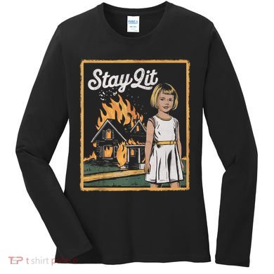 Vintage Horror Movie Lover Retro Halloween Stay Lit Women's Long Sleeve Shirt