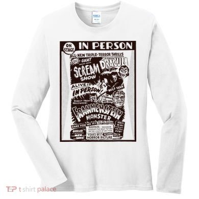 Vintage Horror Movie Monsters Wolfman Dracula Frankenstein Women's Long Sleeve Shirt