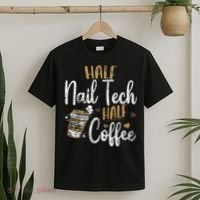Vintage Half Nail Tech Half Coffee Pun Nail Techs T-Shirt thumb 2