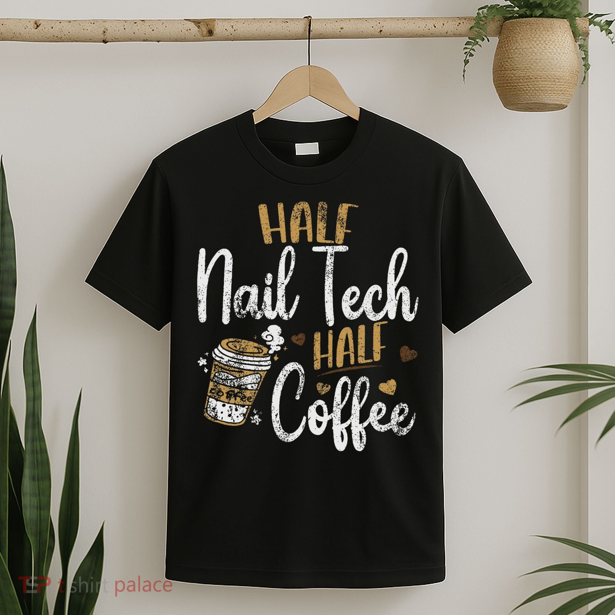 Vintage Half Nail Tech Half Coffee Pun Nail Techs T-Shirt