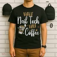 Vintage Half Nail Tech Half Coffee Pun Nail Techs T-Shirt thumb 6