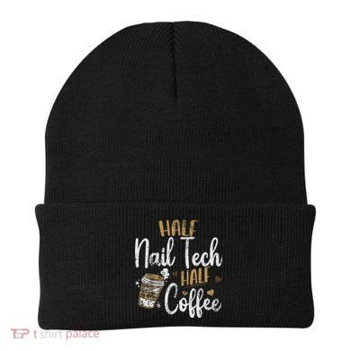 Vintage Half Nail Tech Half Coffee Pun Nail Techs Beanie