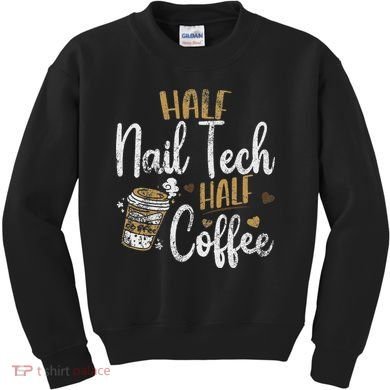 Vintage Half Nail Tech Half Coffee Pun Nail Techs Kids Sweatshirt