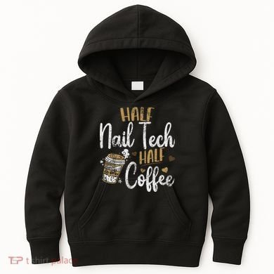 Vintage Half Nail Tech Half Coffee Pun Nail Techs Kids Hoodie