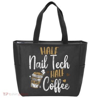 Vintage Half Nail Tech Half Coffee Pun Nail Techs Tote Bag