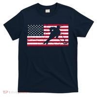 Vintage Hockey Player American Flag T-Shirt thumb 0