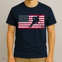 Vintage Hockey Player American Flag T-Shirt thumb 3