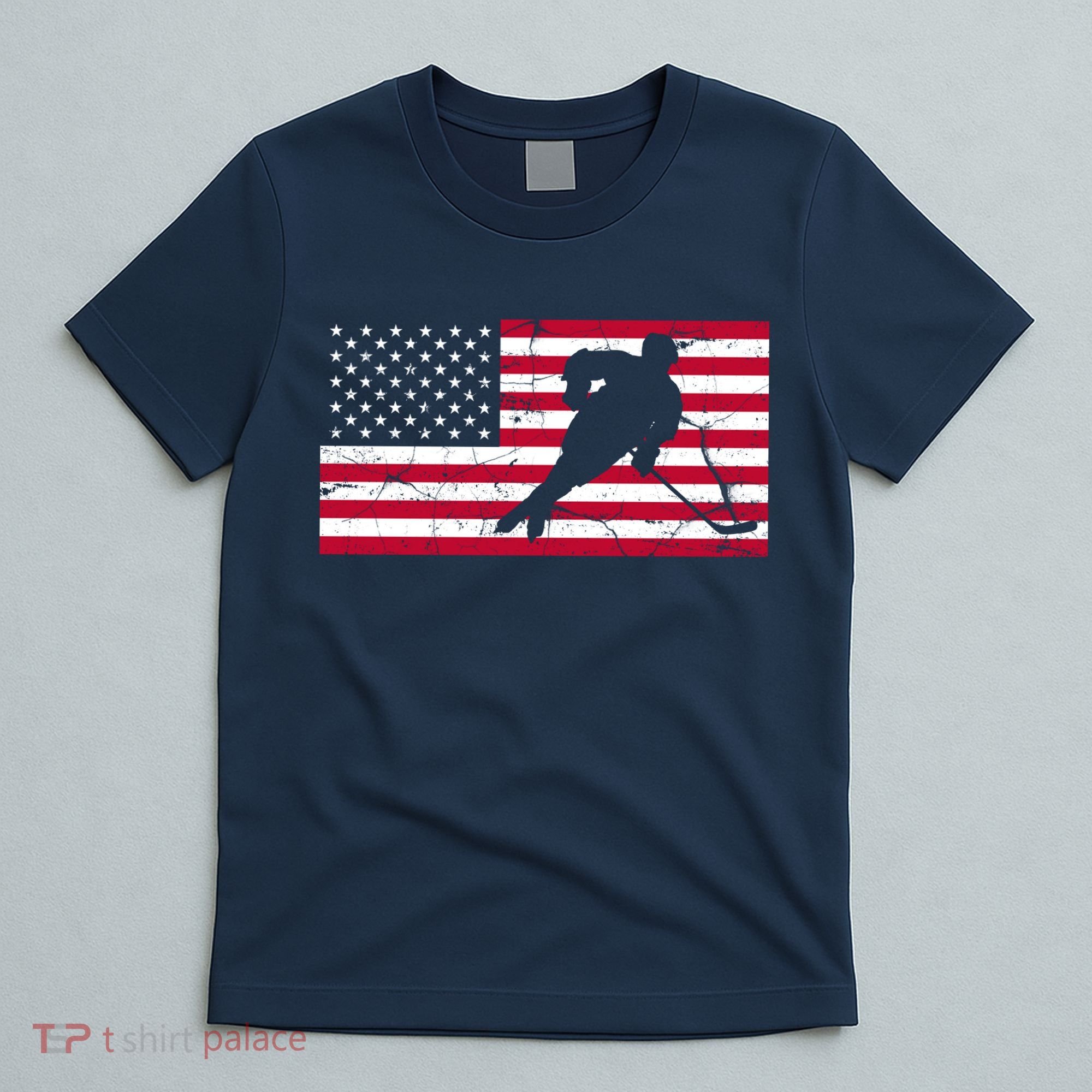 Vintage Hockey Player American Flag T-Shirt