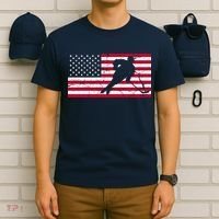 Vintage Hockey Player American Flag T-Shirt thumb 6