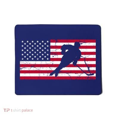 Vintage Hockey Player American Flag Mousepad