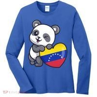 Venezuela Heart Panda Pride Venezuelan Flag Roots Souvenir Funny Gift Women's Long Sleeve Shirt thumb 0