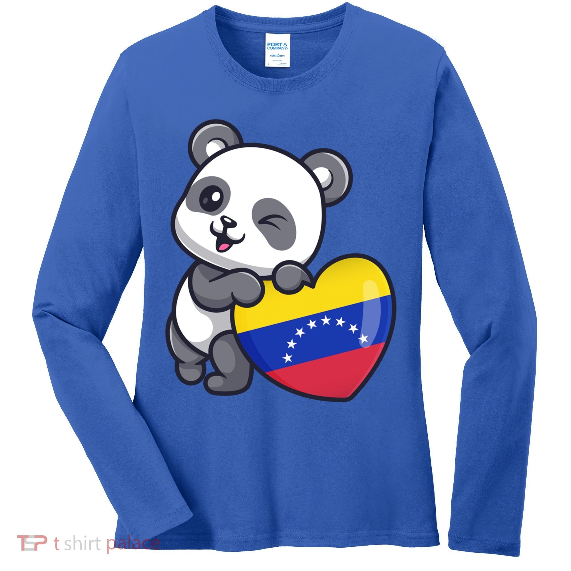 Venezuela Heart Panda Pride Venezuelan Flag Roots Souvenir Funny Gift Women's Long Sleeve Shirt