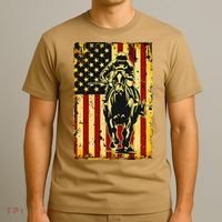 Vintage Horse Racing Jockey American Flag T-Shirt thumb 3