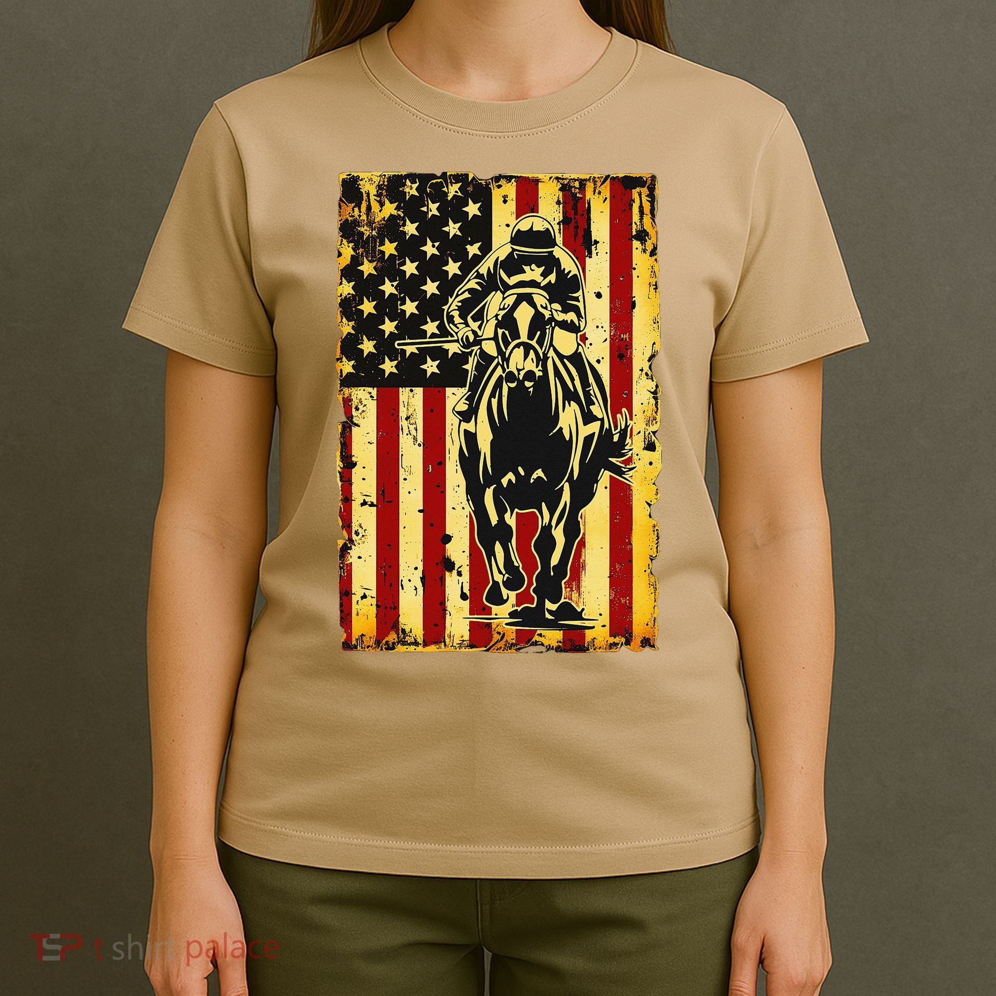 Vintage Horse Racing Jockey American Flag T-Shirt