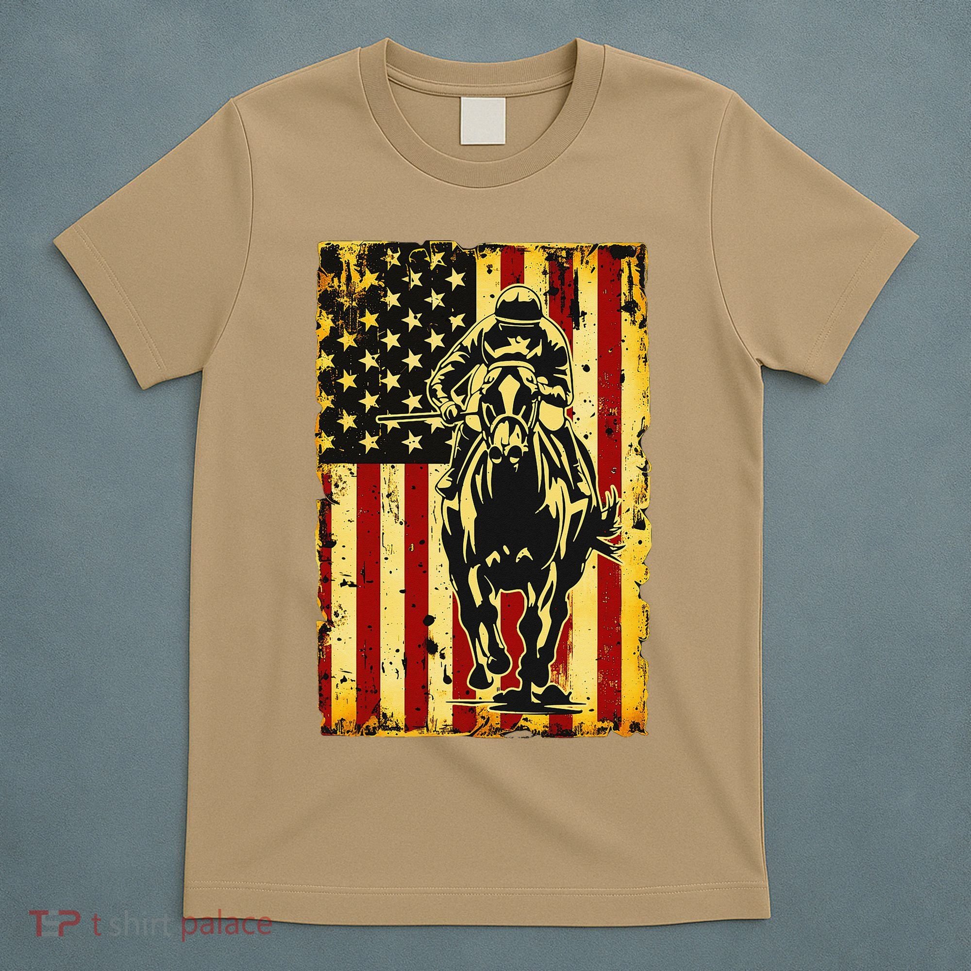 Vintage Horse Racing Jockey American Flag T-Shirt