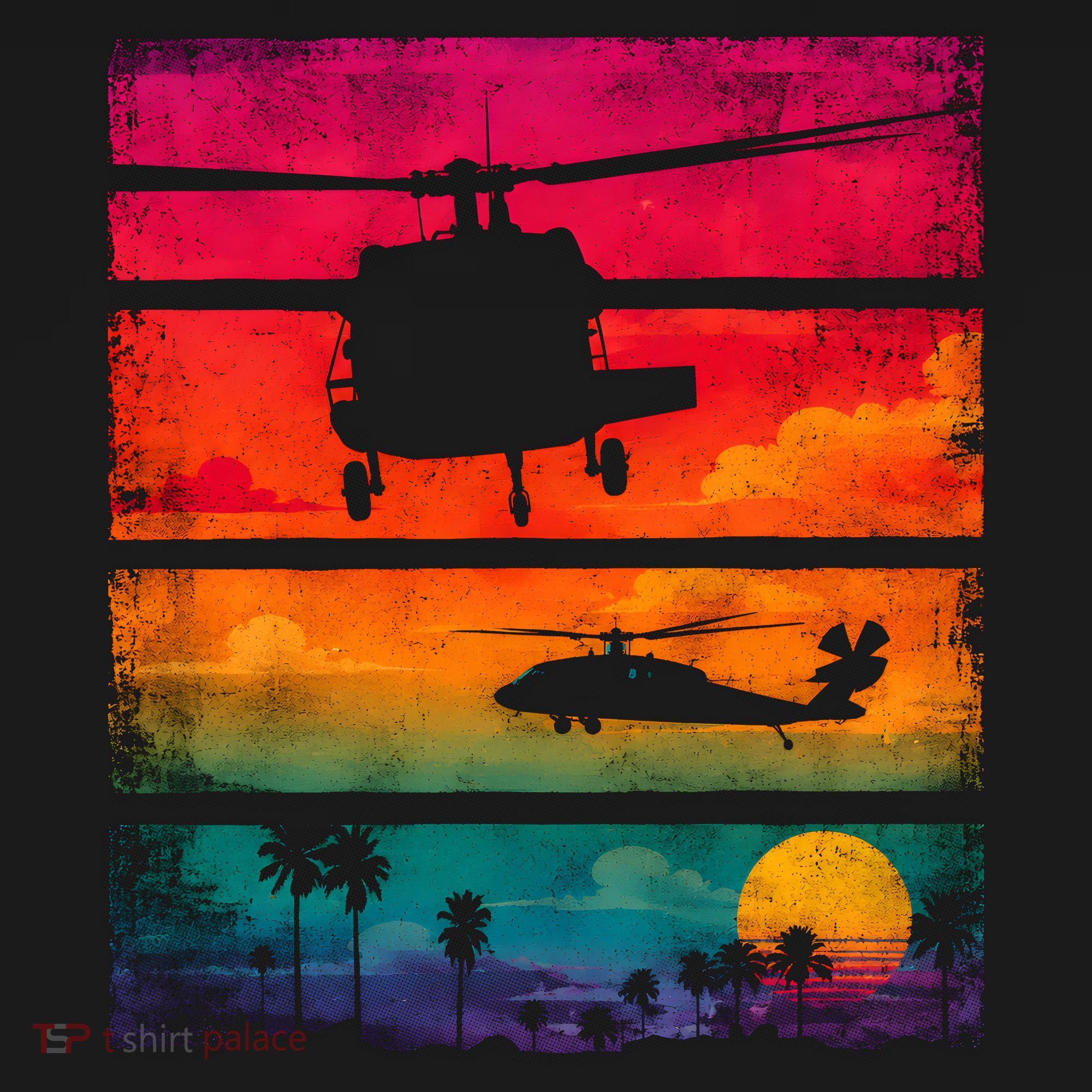 Vintage Helicopter Sunset Blackhawk T-Shirt