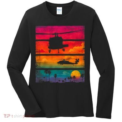 Vintage Helicopter Sunset Blackhawk Women's Long Sleeve Shirt