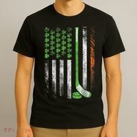Vintage Hockey St Patricks Day American Flag Shamrock T-Shirt thumb 3