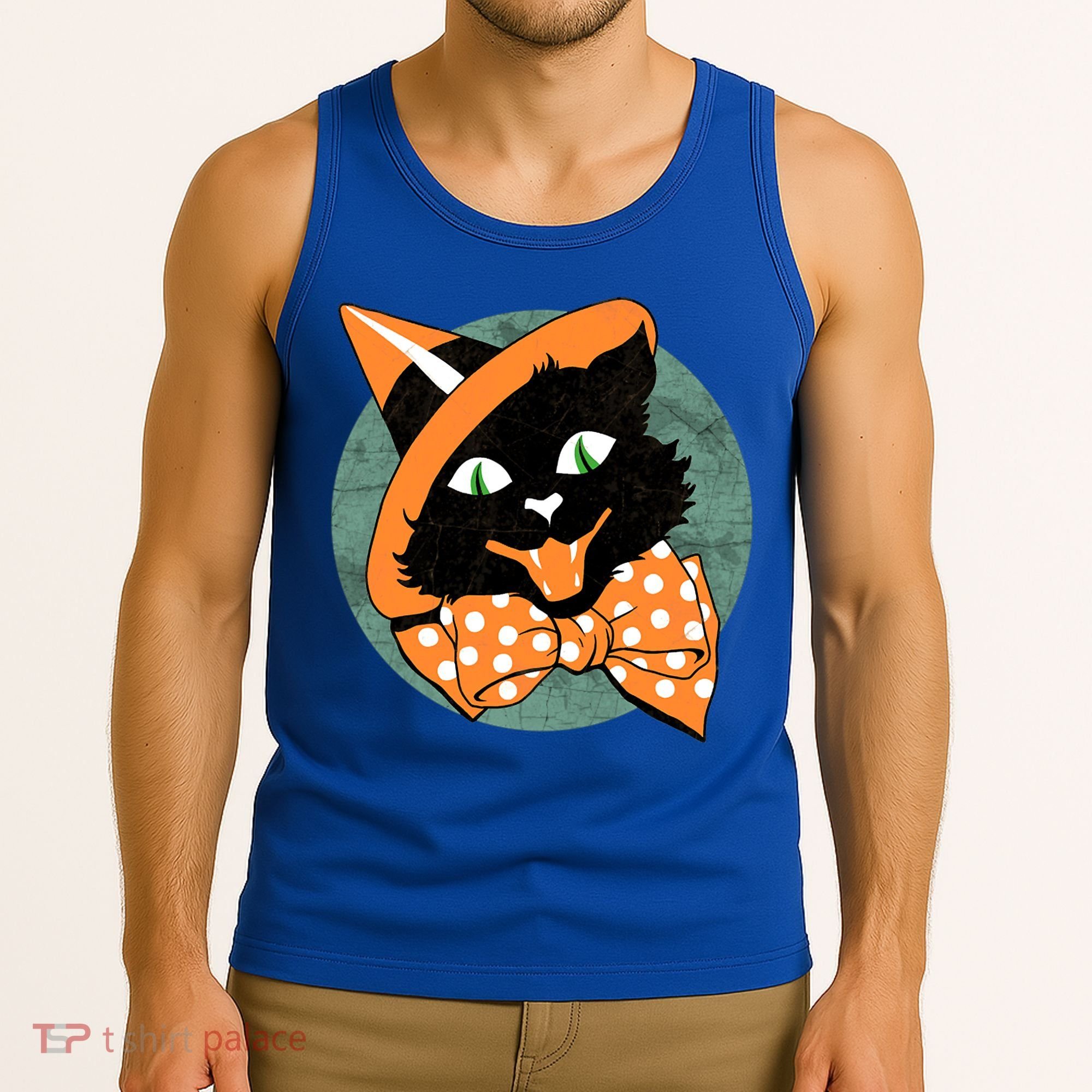 Vintage Halloween Spooky Black Cat Tank Top