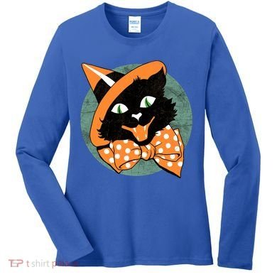 Vintage Halloween Spooky Black Cat Women's Long Sleeve Shirt
