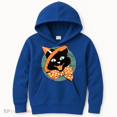 Vintage Halloween Spooky Black Cat Kids Hoodie