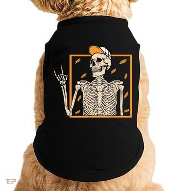 Vintage Halloween Skeleton Rock On Hand Skeleton Men Doggie Tank