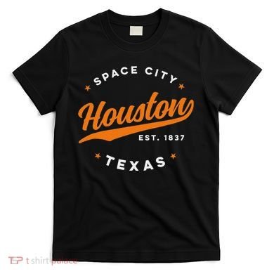 Vintage Houston Texas Space City Orange Text T-Shirt