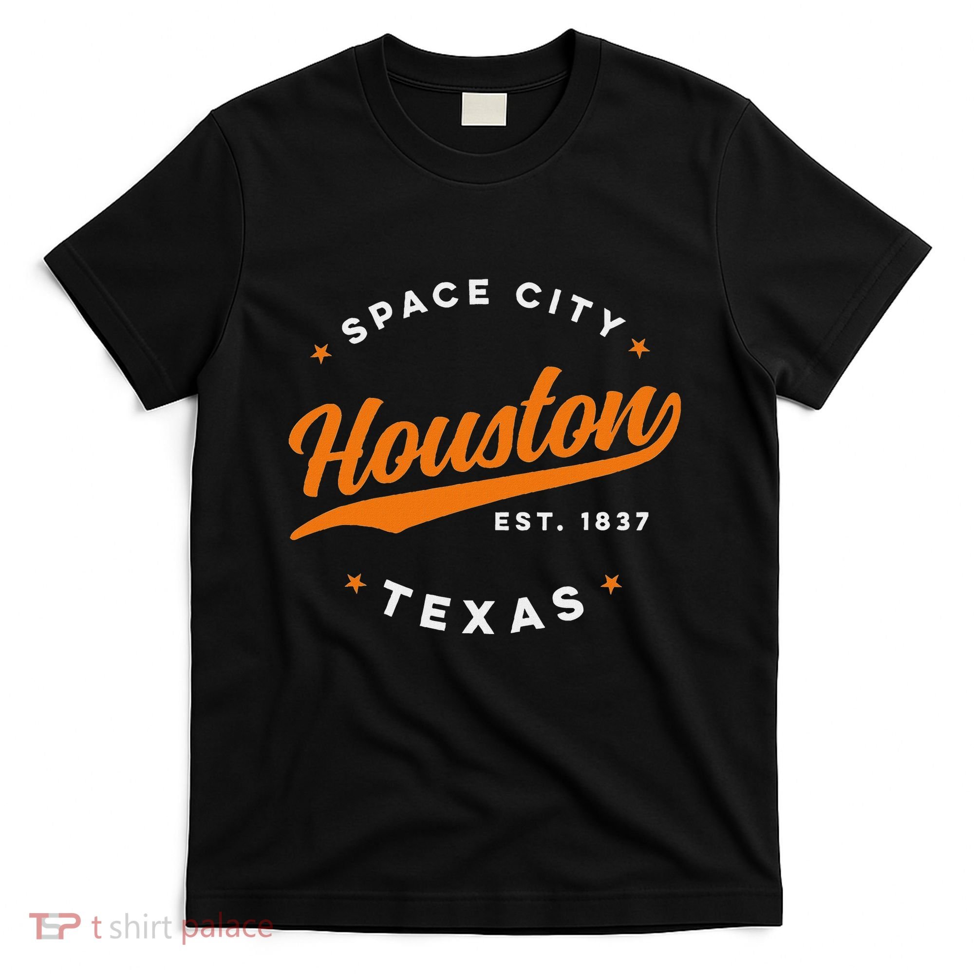 Vintage Houston Texas Space City Orange Text T-Shirt