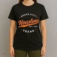 Vintage Houston Texas Space City Orange Text T-Shirt thumb 4