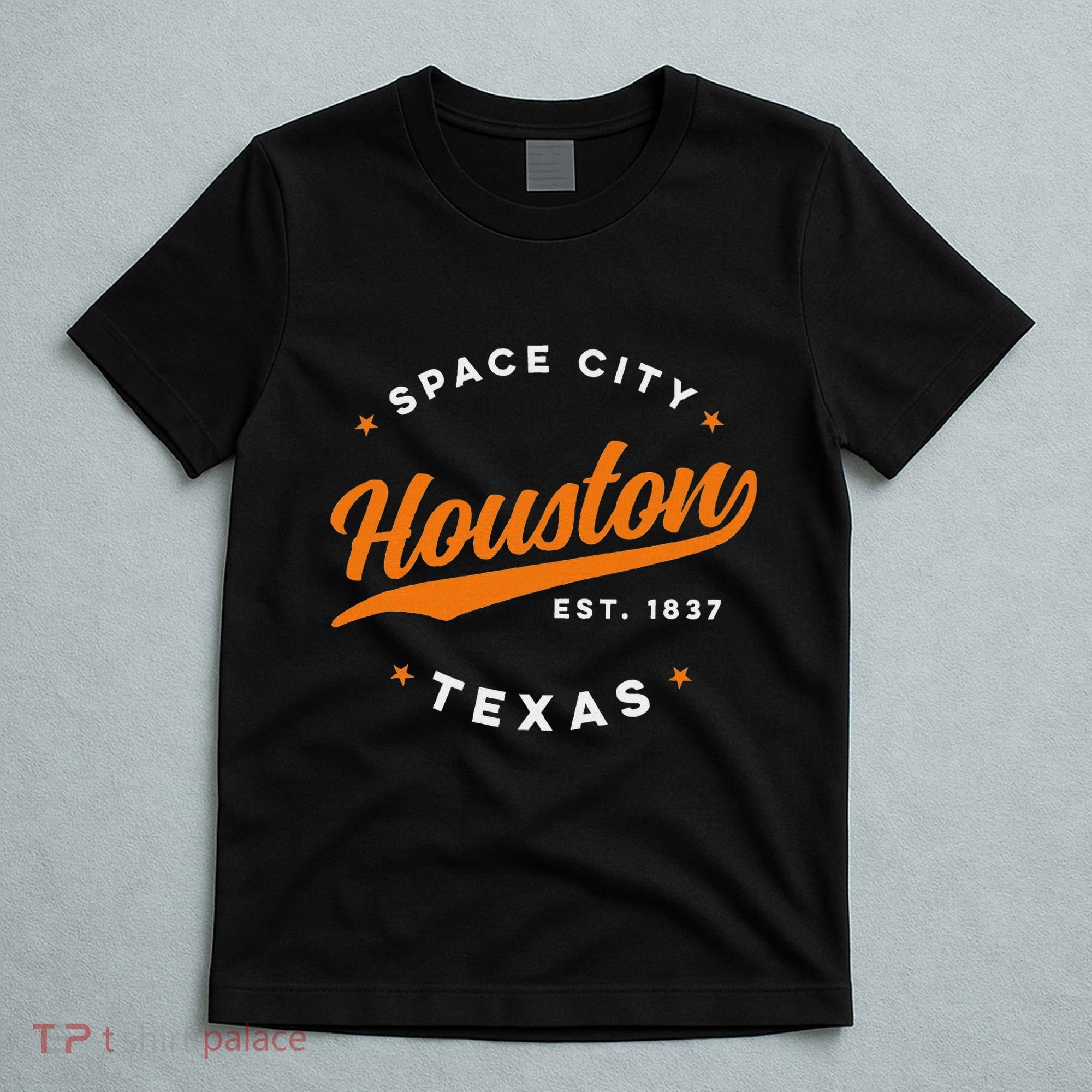 Vintage Houston Texas Space City Orange Text T-Shirt