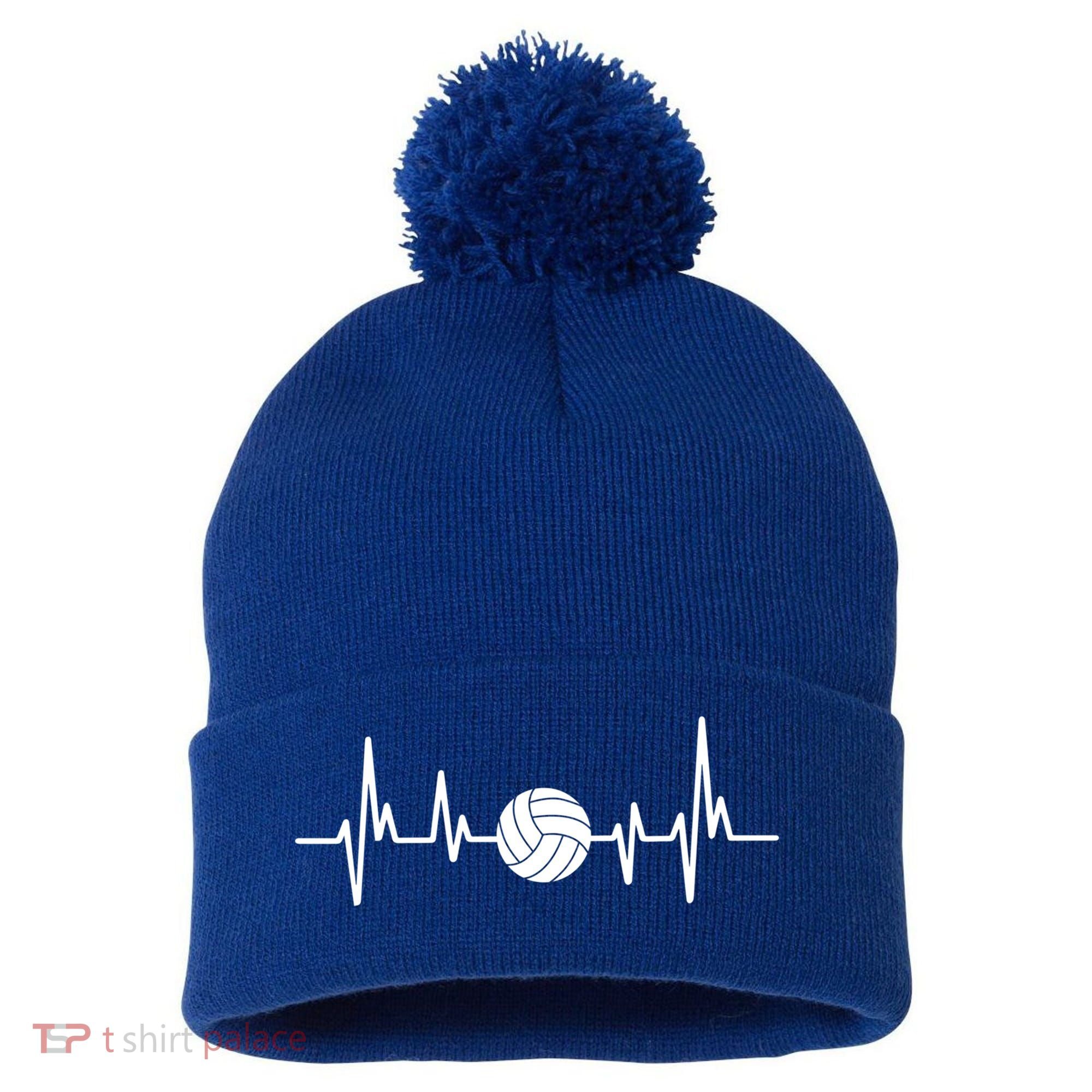 Volleyball Heartbeagift Volleyball Lover Gift Pom Pom 12in Knit Beanie