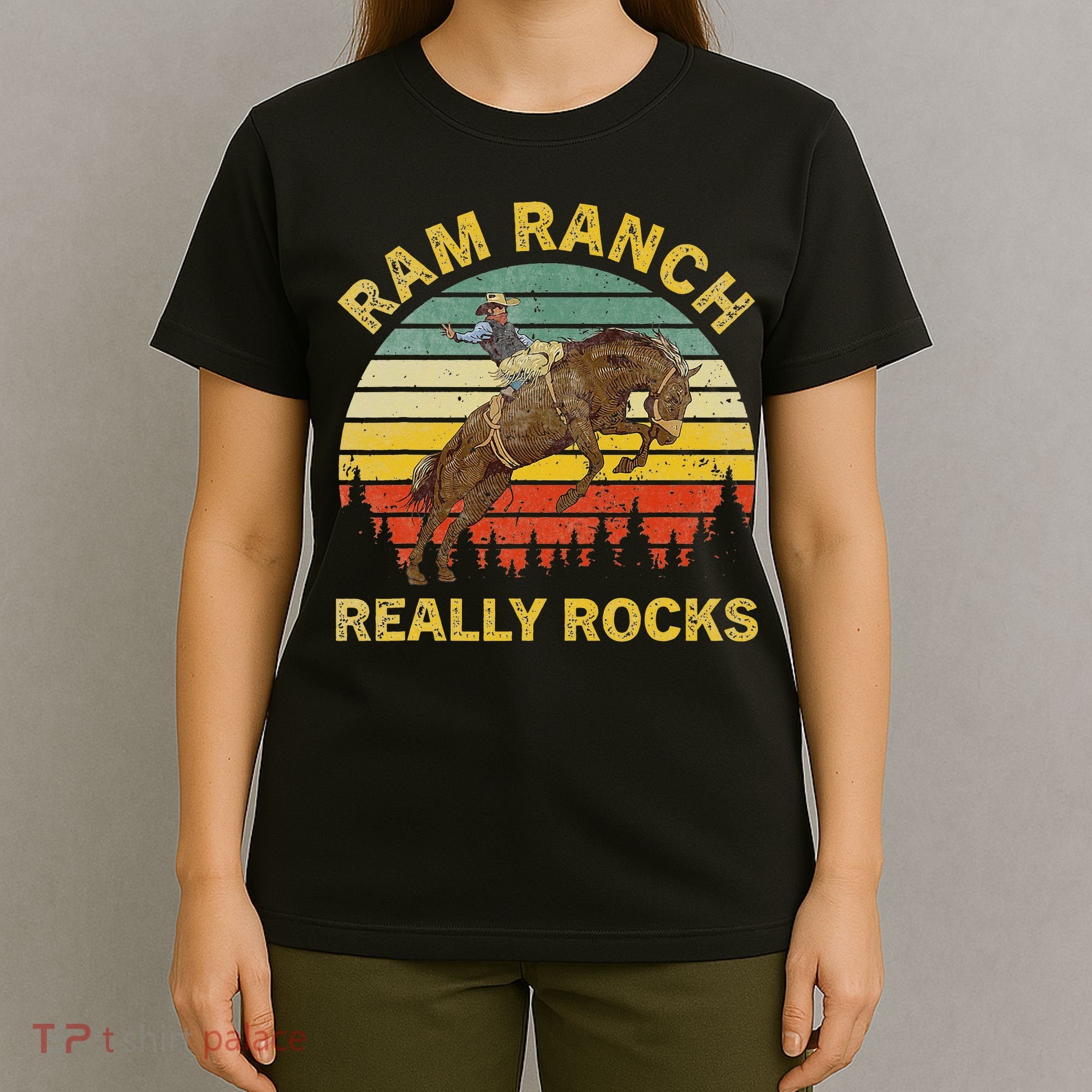 Vintage Horseback Western Country Ram Ranch Really Rocks T-Shirt