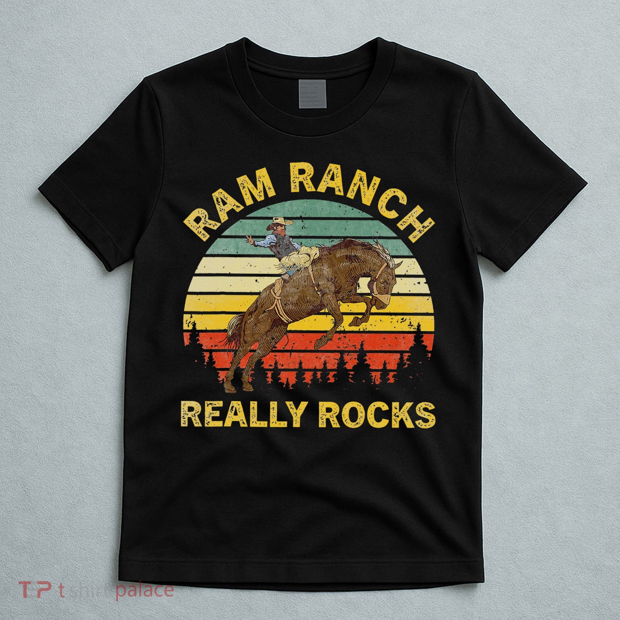 Vintage Horseback Western Country Ram Ranch Really Rocks T-Shirt