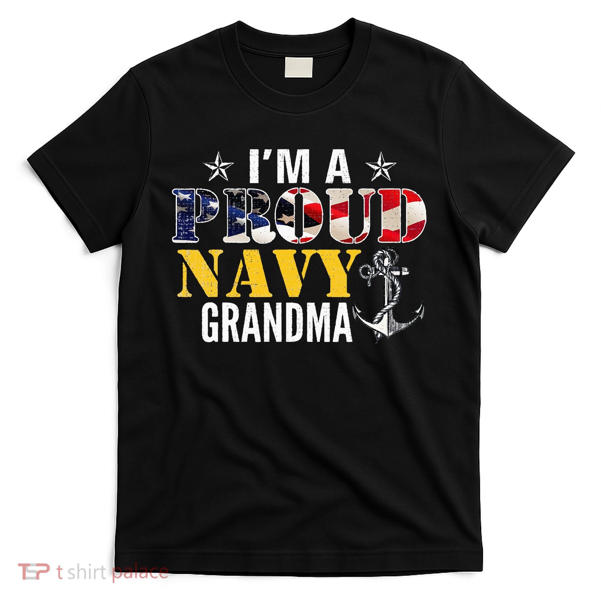 Vintage I'm A Proud Navy With American Flag For Grandma T-Shirt