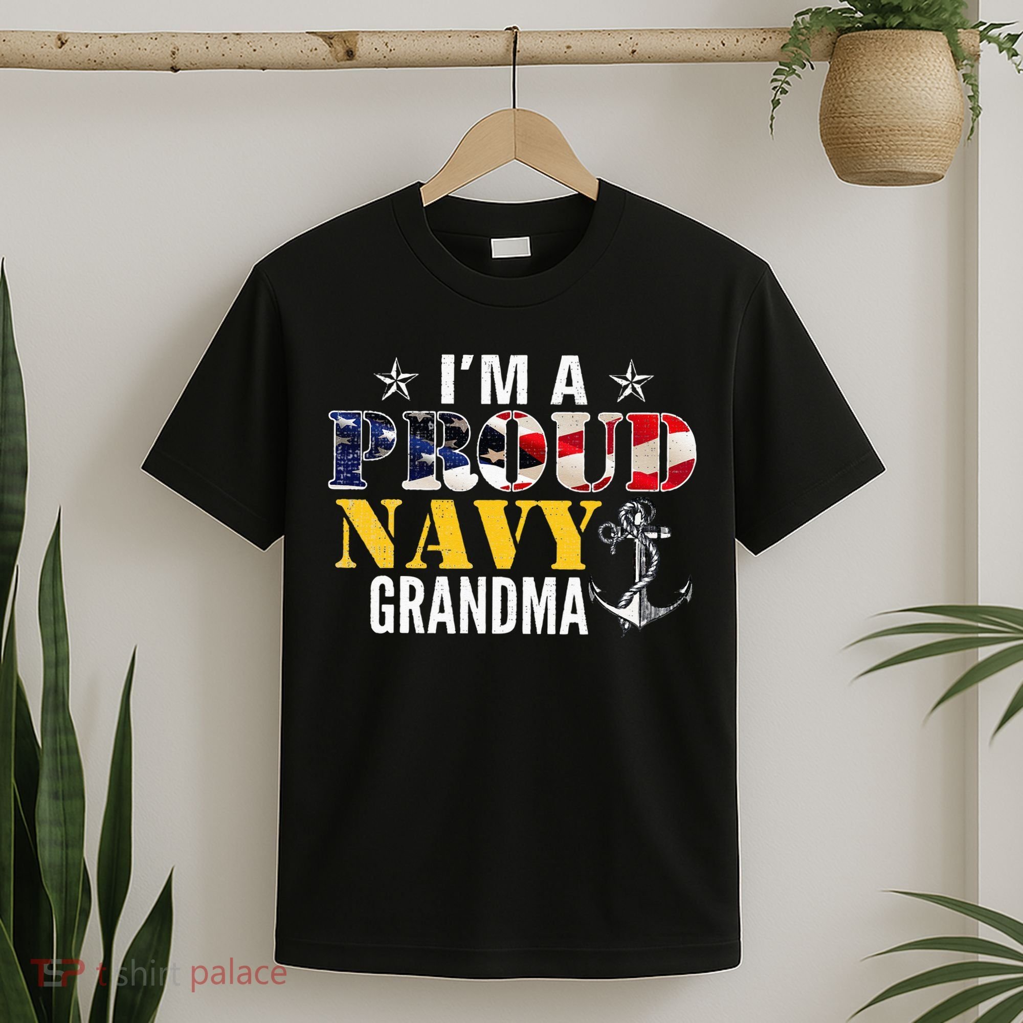 Vintage I'm A Proud Navy With American Flag For Grandma T-Shirt