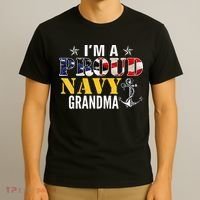 Vintage I'm A Proud Navy With American Flag For Grandma T-Shirt thumb 3