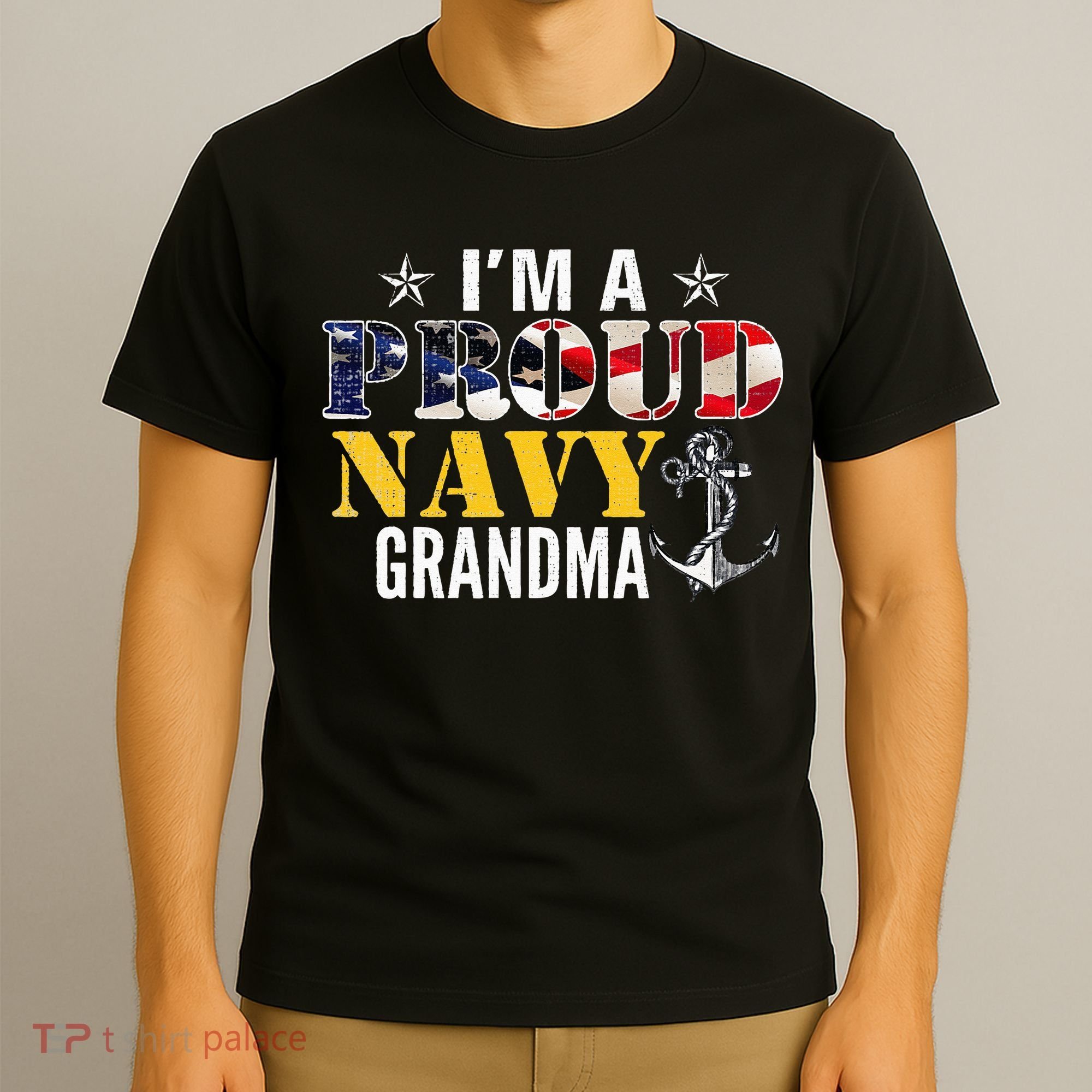 Vintage I'm A Proud Navy With American Flag For Grandma T-Shirt