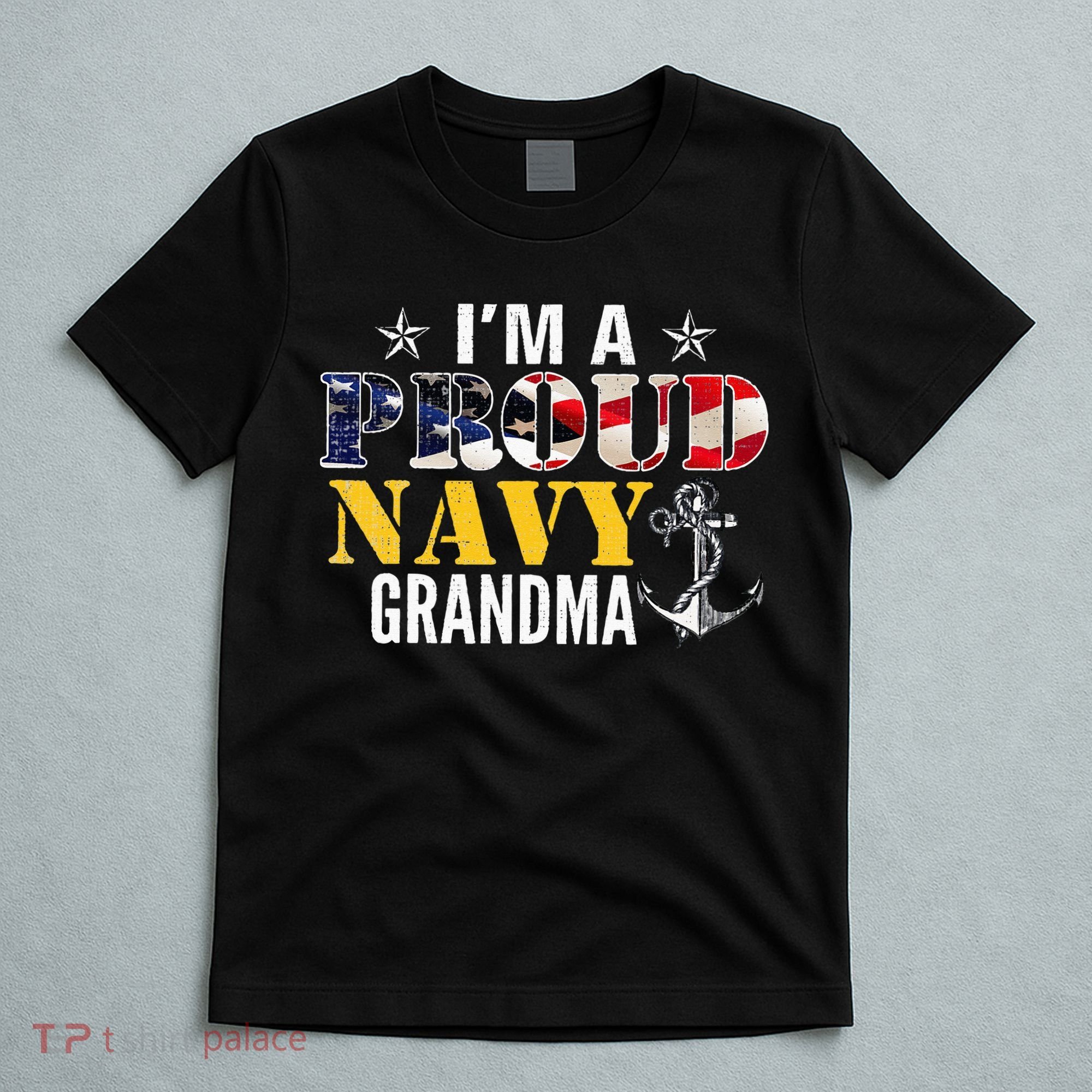 Vintage I'm A Proud Navy With American Flag For Grandma T-Shirt
