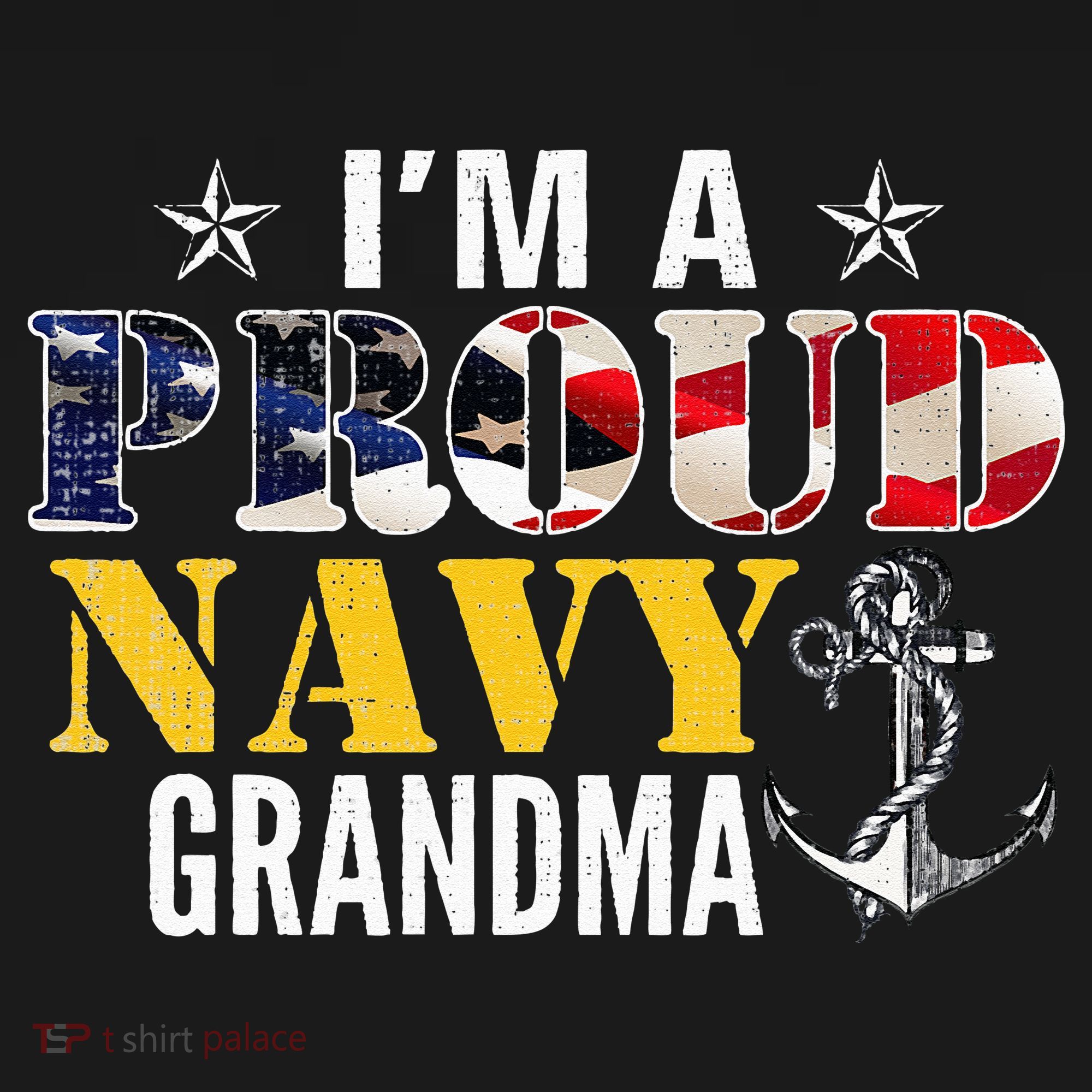 Vintage I'm A Proud Navy With American Flag For Grandma T-Shirt