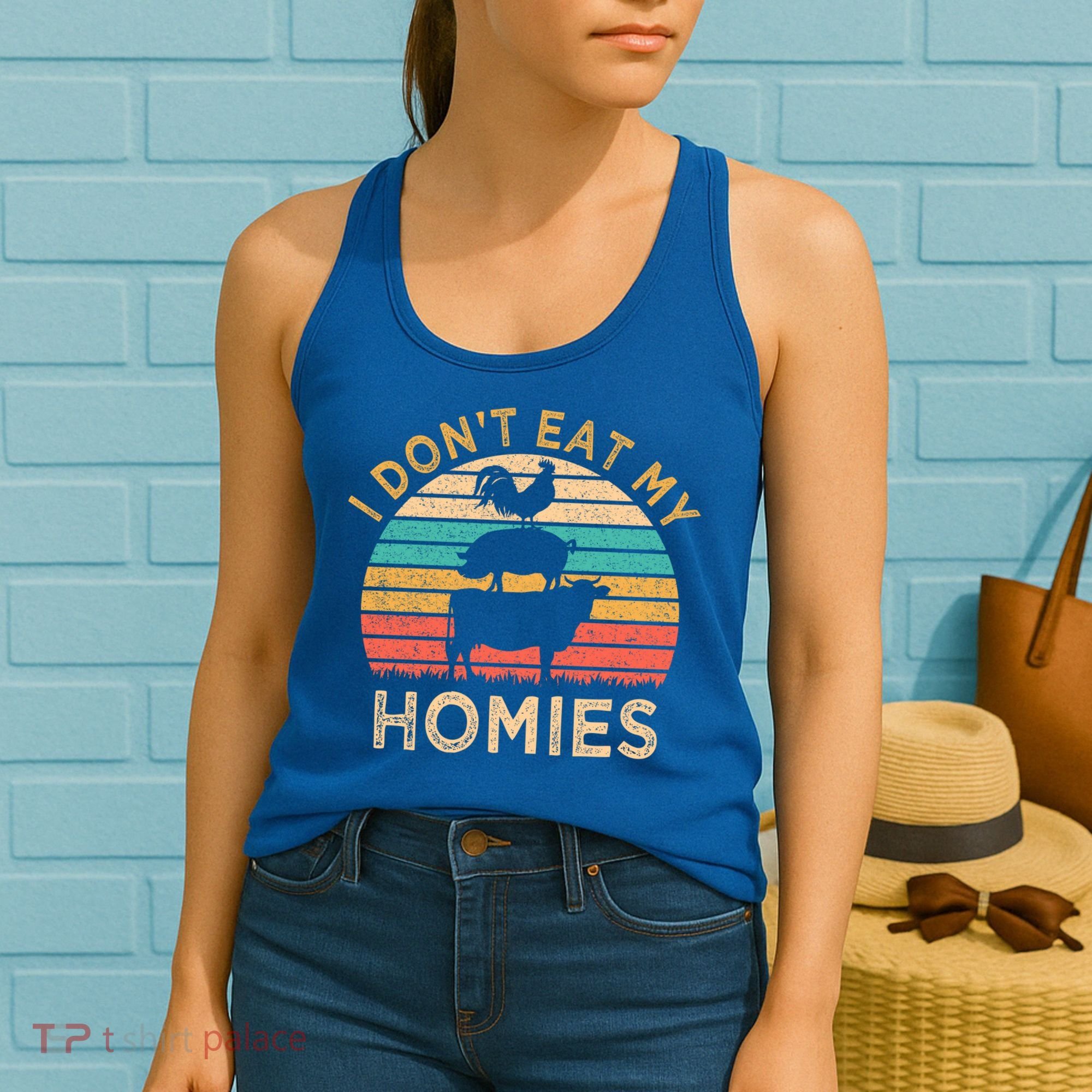 Vegetarian I Don't Eat My Homies Funny Vegan Retro Gift Women's Tank Top