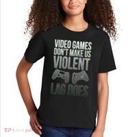 Video Games Doesn't Make Me Violent Lagging Does Gamer Kids T-Shirt thumb 2