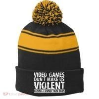 Video Games Don't Makes Us Violent Losing Connection Does Stripe Pom Pom Beanie thumb 0
