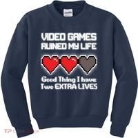 Video Games Ruined My Life Good Thing I Have Two Extra Lives Kids Sweatshirt thumb 0