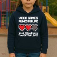 Video Games Ruined My Life Good Thing I Have Two Extra Lives Kids Hoodie thumb 3