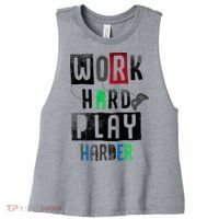 Video Games Work Hard Play Harder Gamer Women's Racerback Cropped Tank thumb 0