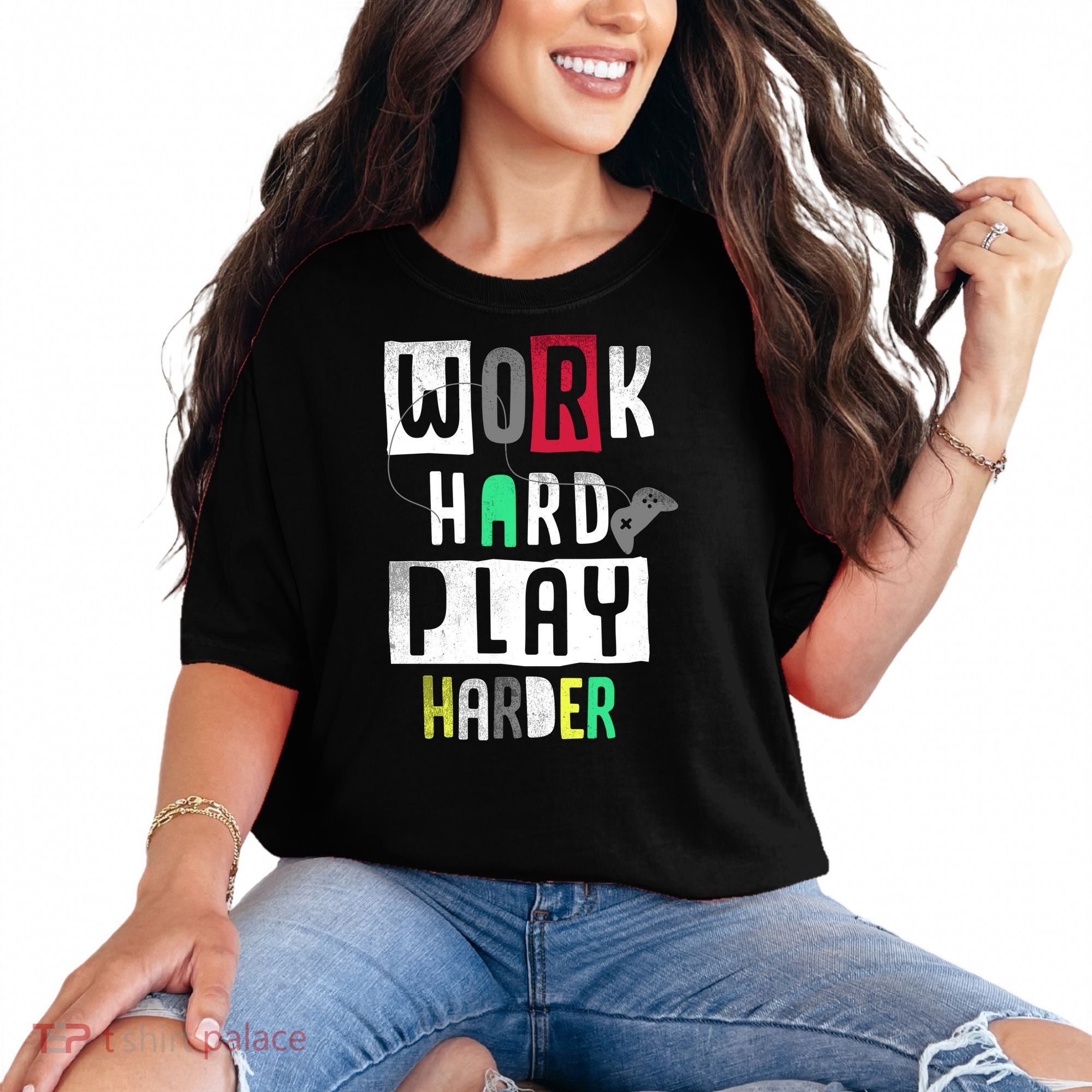 Video Games Work Hard Play Harder Gamer Comfort Colors T-Shirt