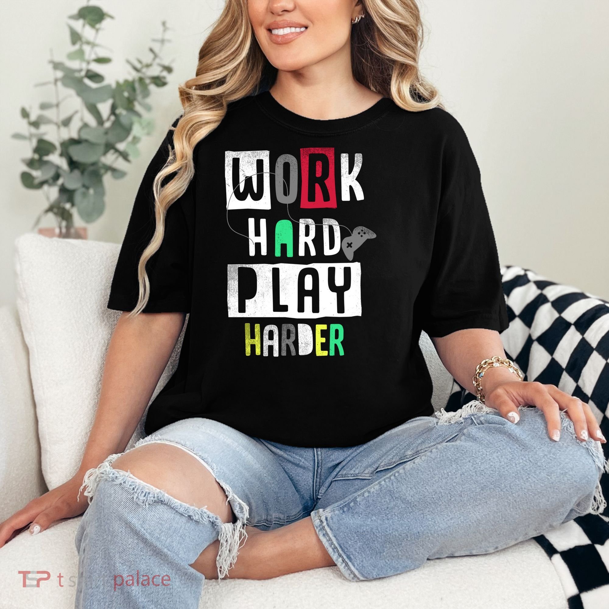 Video Games Work Hard Play Harder Gamer Comfort Colors T-Shirt