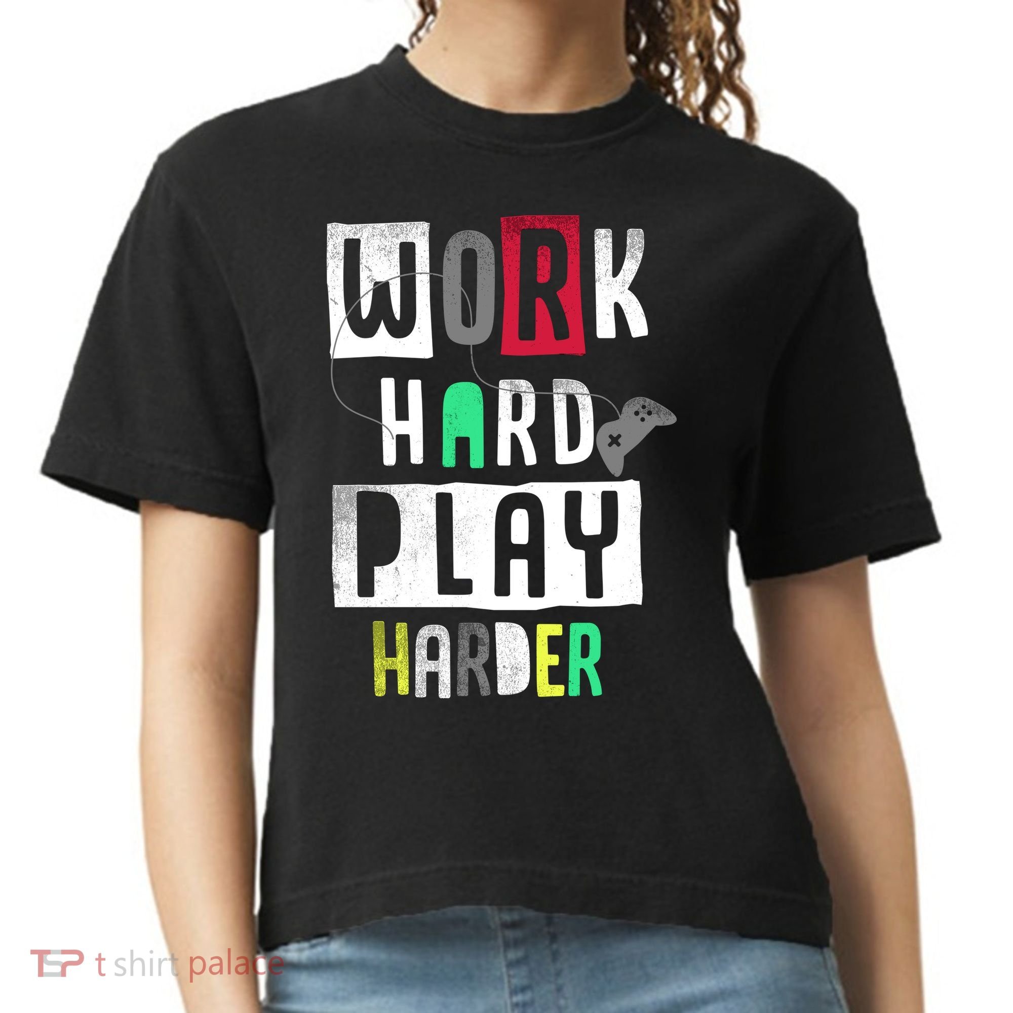 Video Games Work Hard Play Harder Gamer Comfort Colors Boxy T-Shirt