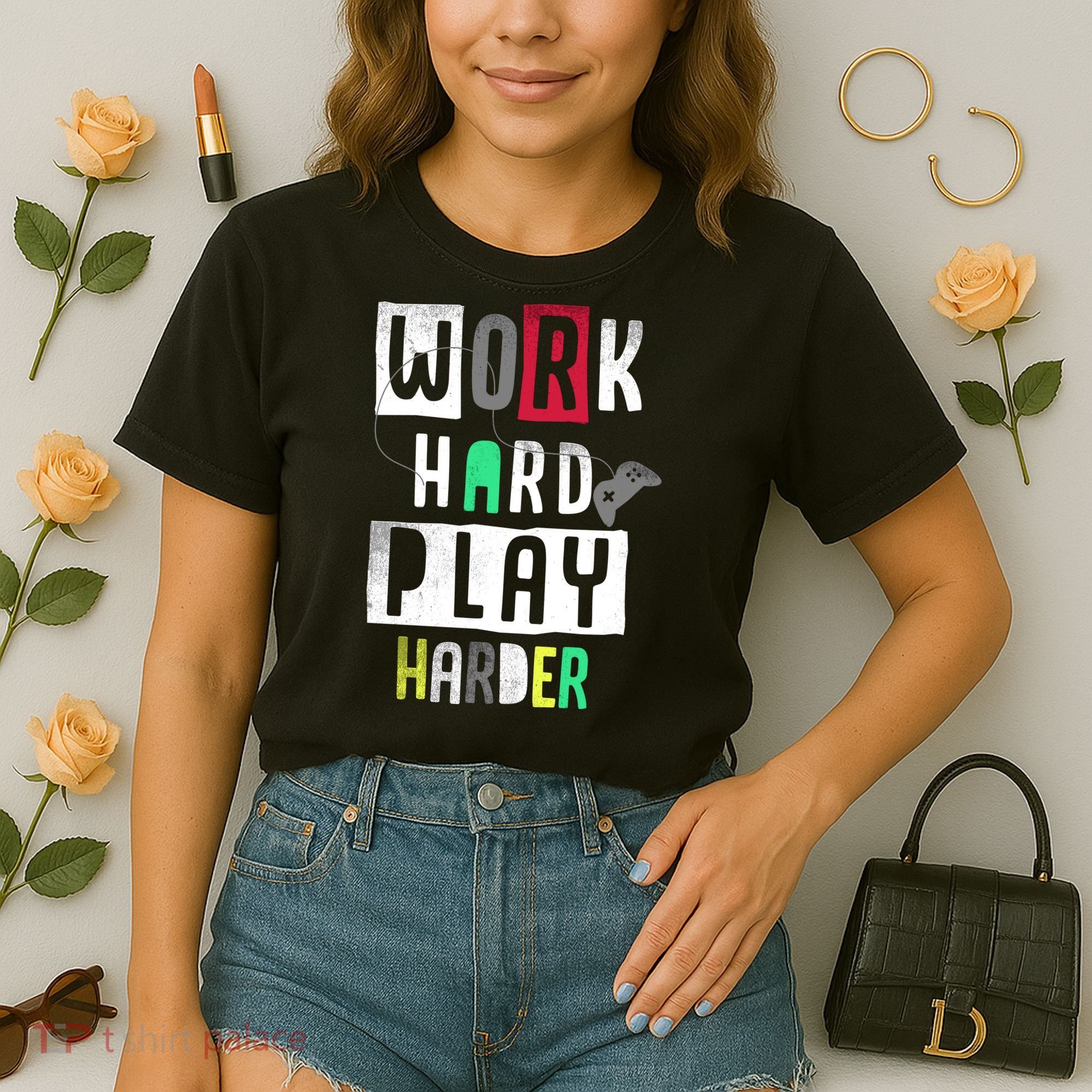 Video Games Work Hard Play Harder Gamer Comfort Colors Boxy T-Shirt